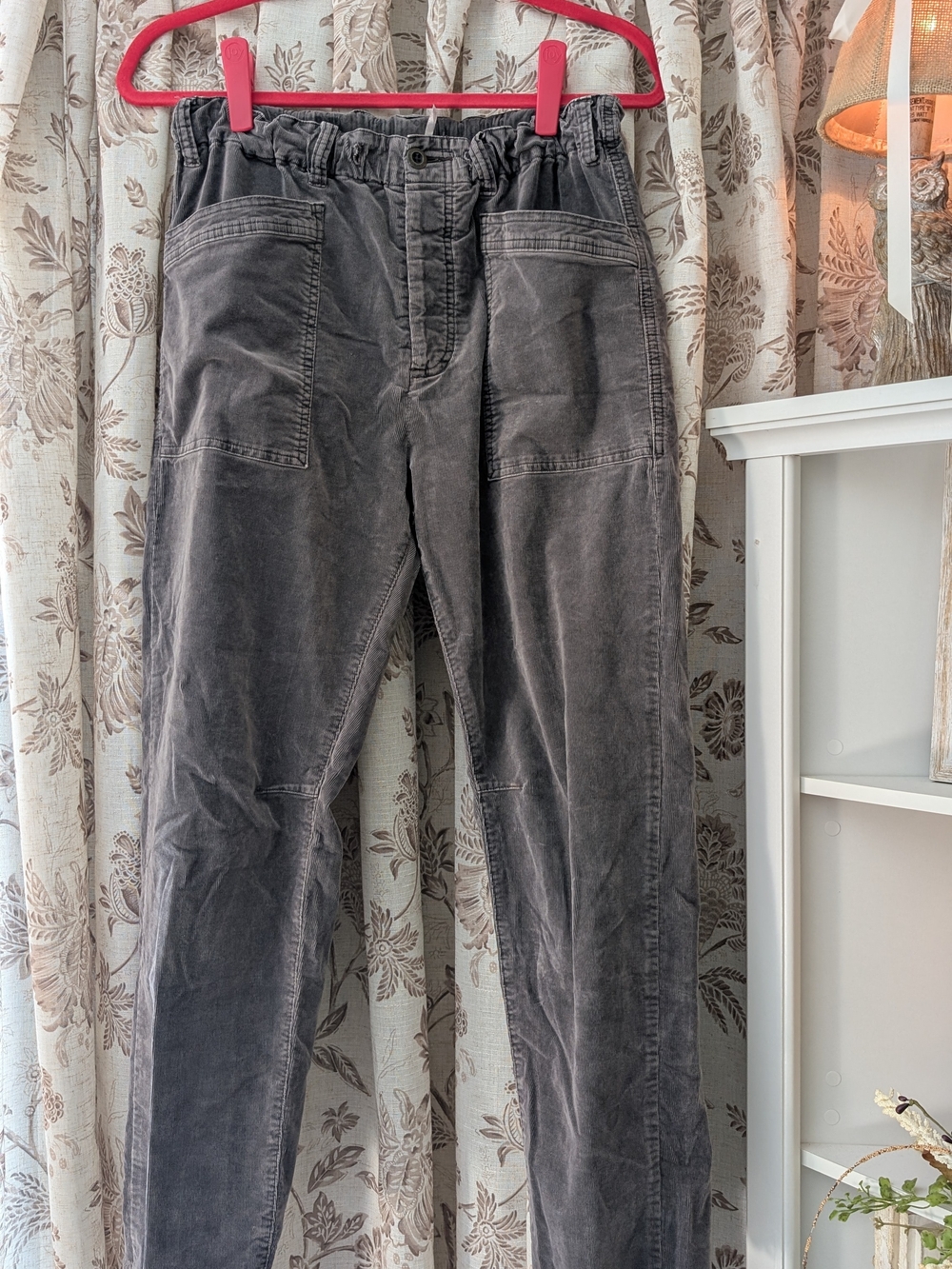 Free People Gray Corduroy Paperbag Waist Utility Pants